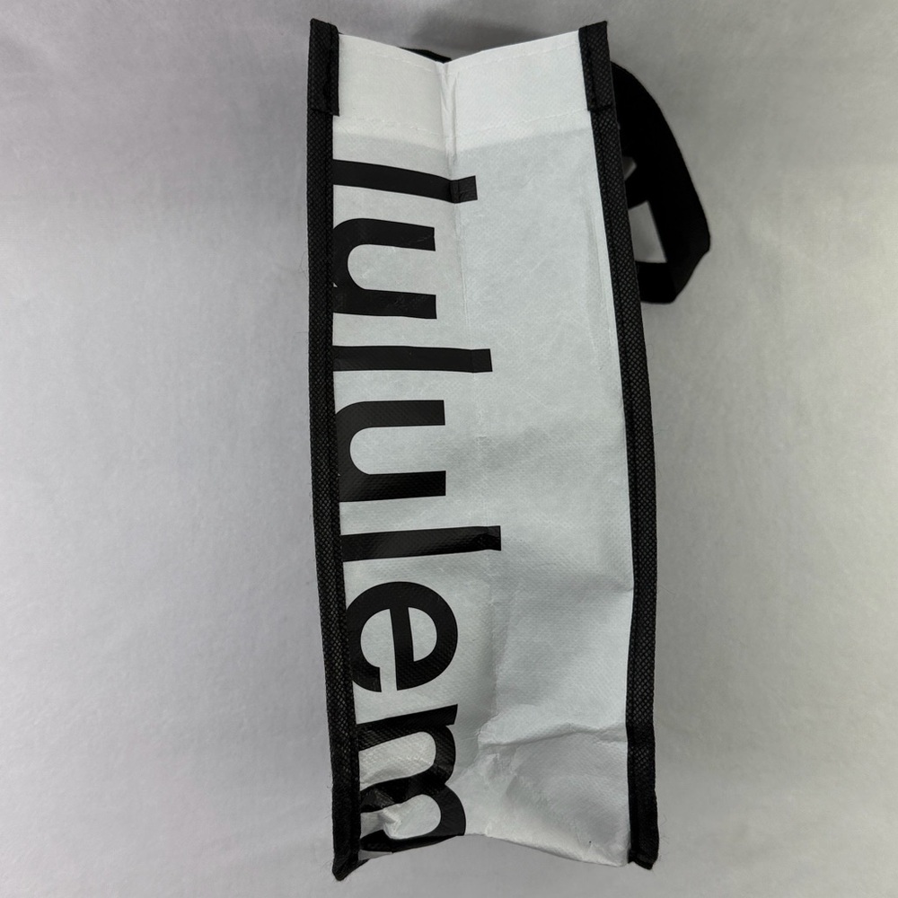 Lululemon Small Black Reusable Tote White Logo Sides Shopping Bag 12” 9” 5” - Picture 3 of 8